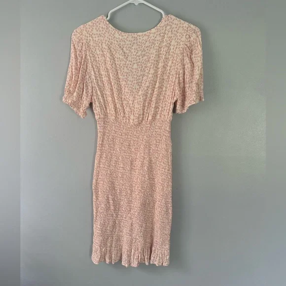 AREA pink Cream smocked Floral Mini Dress puff sleeves Rent the Runway Small - Picture 6 of 7